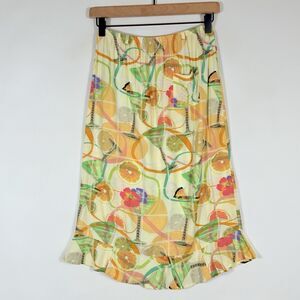 Weekend Traffic‎ Vtg Skirt Womens XS Yellow Tropical Floral Martini Whimsical